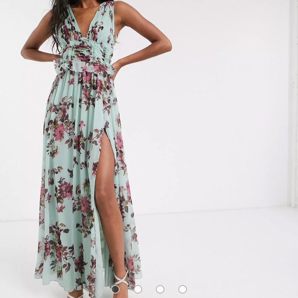 ASOS Mint Green Floral Maxi Dress with Side Slit